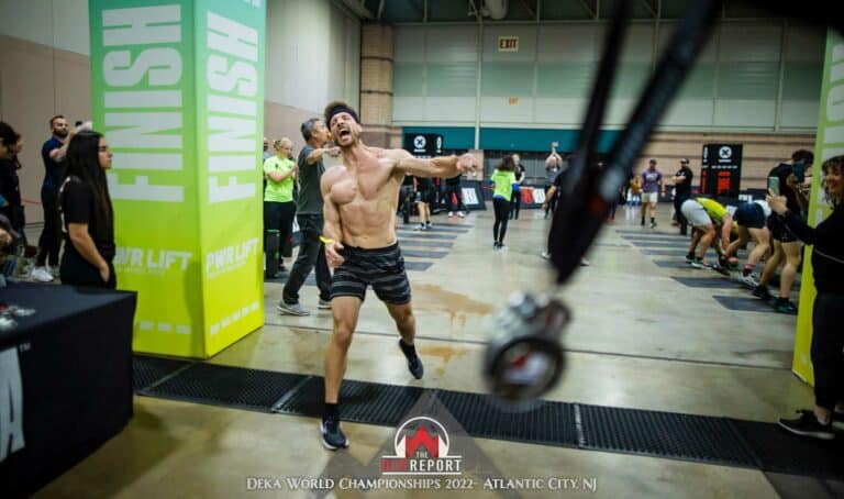 Ryan Kent fist pumping after winning the DEKA STRONG World Championship in 2022
