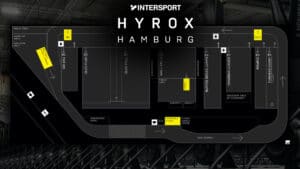 2025 HYROX Hamburg course map for Elite 15 & age group divisions.