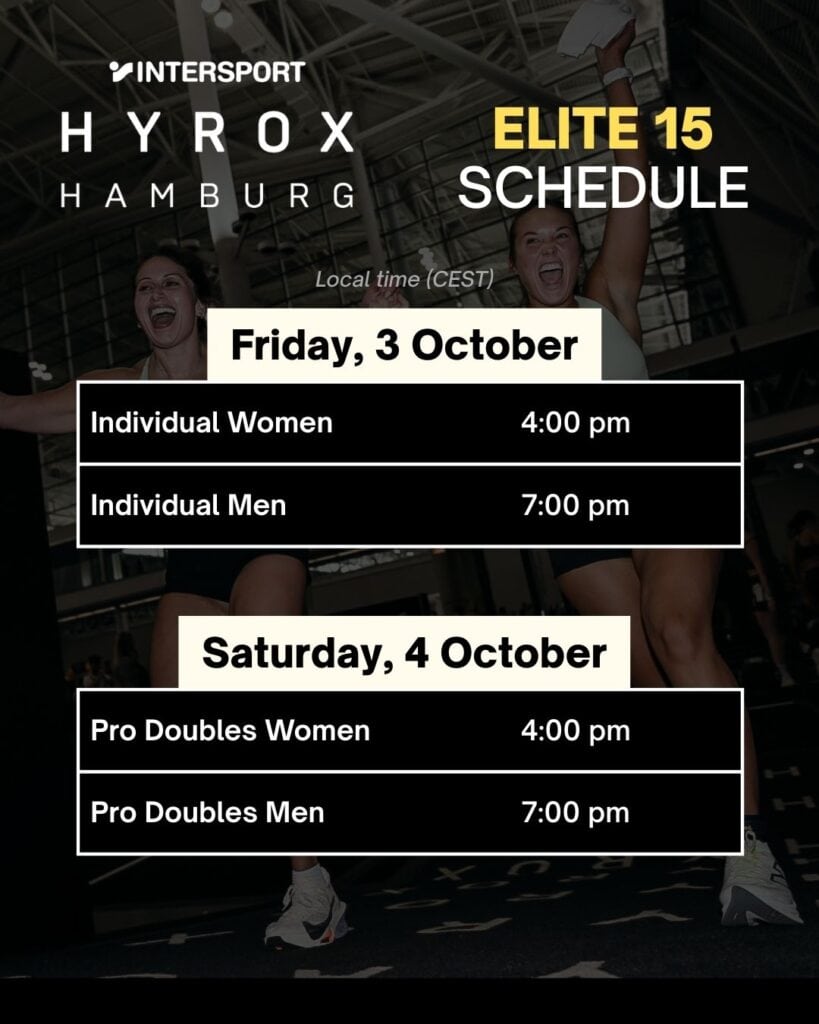 HYROX Hamburg 2025 Elite 15 race schedule.
