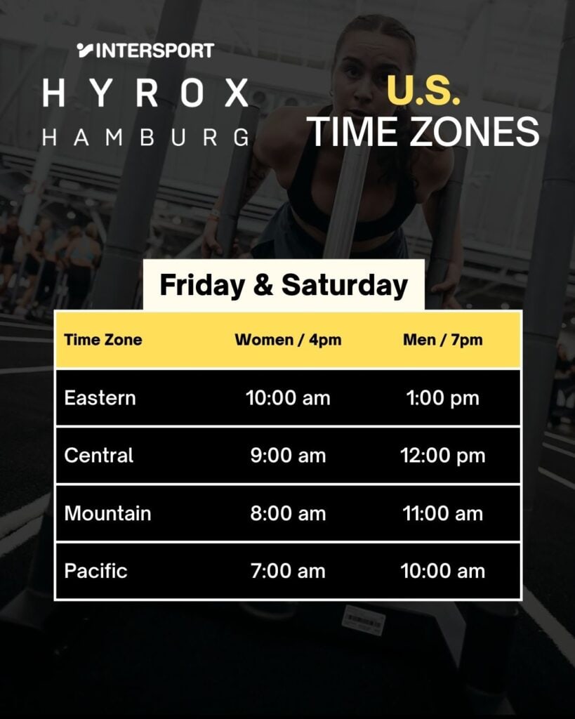 HYROX Hamburg 2025 Elite 15 race schedule, US time zones.