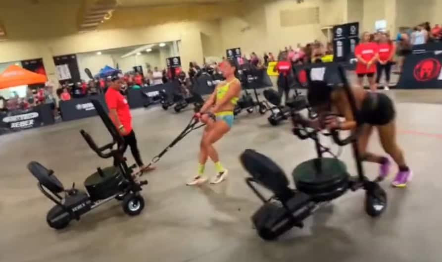 Terra & Janelle battle on the tank push/pull at DEKA FIT Carolinas